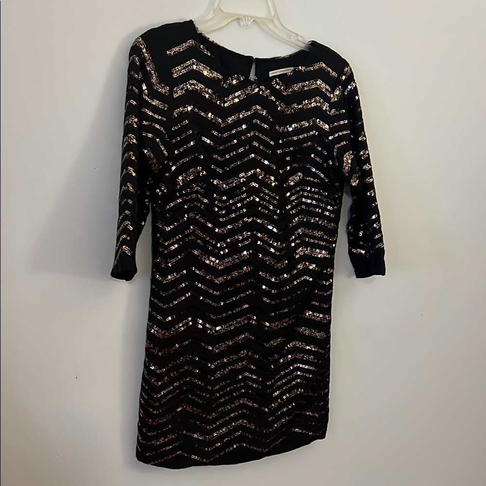 Mustard Seed Sequin Sheath Mini Dress Black and Gold - Women’s Size Medium - Picture 10 of 17